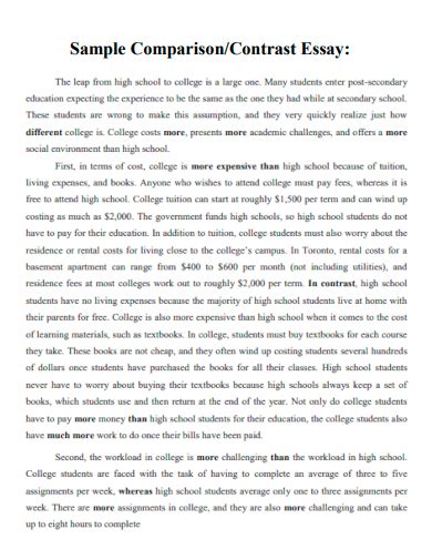 compare and contrast essay examples for elementary students