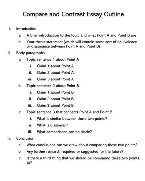 compare and contrast paper outline example