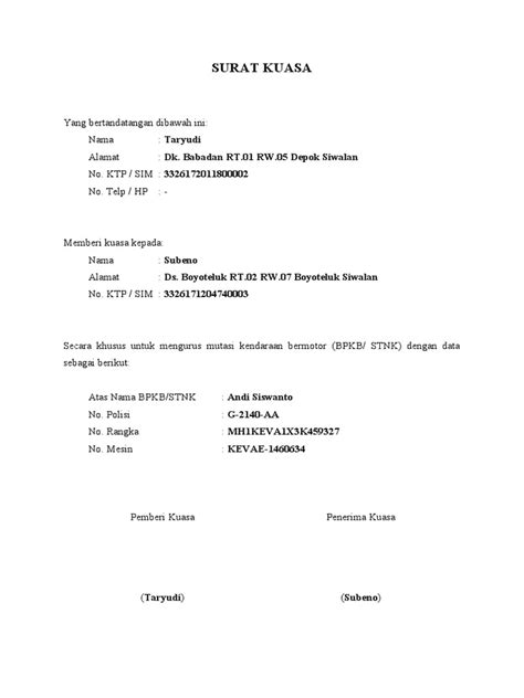 Perbandingan template surat kuasa