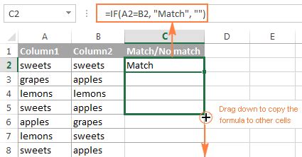 compare two cell values in excel formula