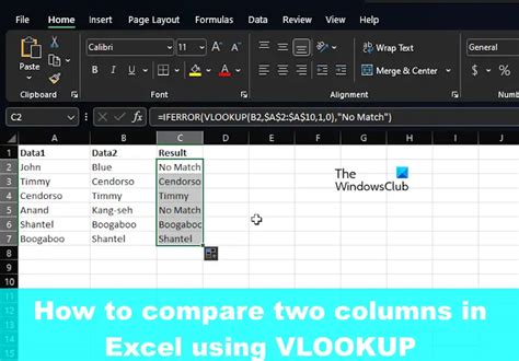 compare two columns in excel and find matches using vlookup
