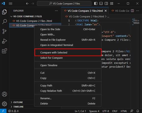 compare two files on vs code