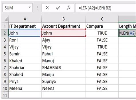 compare two values in excel