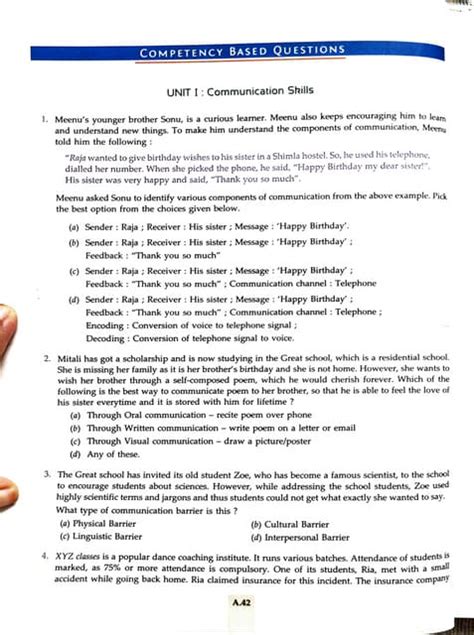 competency based questions class 10 examples