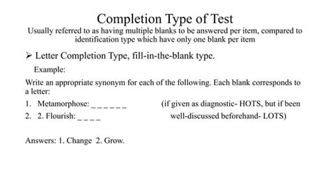 completion type of test example