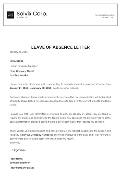 Components of absence letter