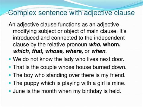 compound complex sentence with adjective clause examples