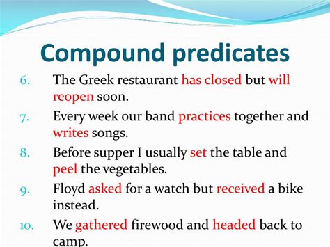 compound predicate sentence examples with answers