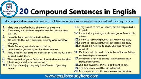 compound sentence examples list