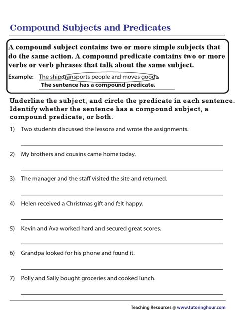 compound subject and compound predicate examples pdf