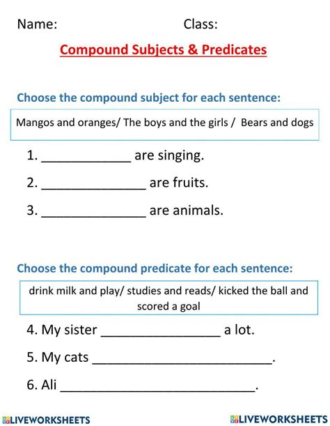 compound subject and compound predicate examples with answers pdf