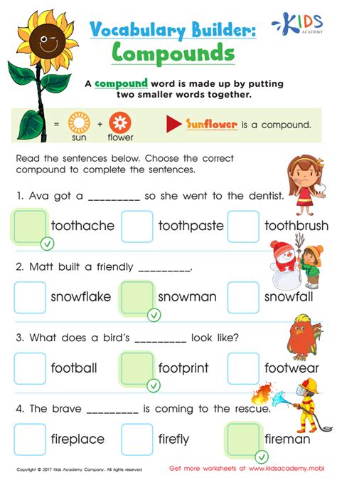 compound words worksheet for class 2 with answers
