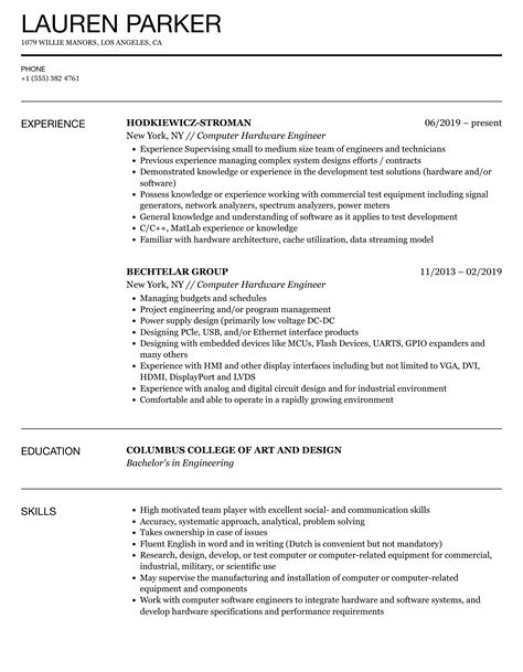 computer hardware engineer cv format pdf