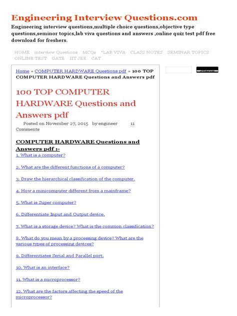 computer hardware questions and answers