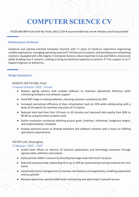 computer science example cv