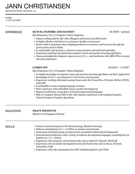 computer vision engineer cv example