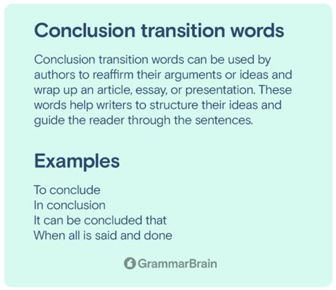 concluding sentence justifier transition examples