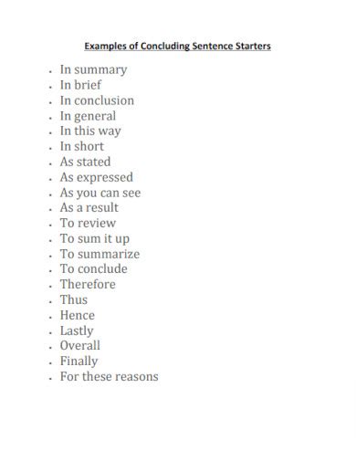 concluding sentence starters examples