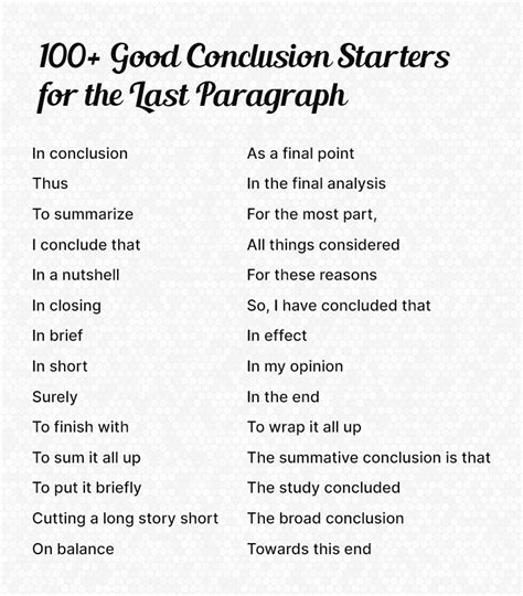 conclusion paragraph starters examples