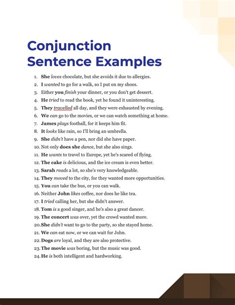 conjunction examples sentences with answers pdf
