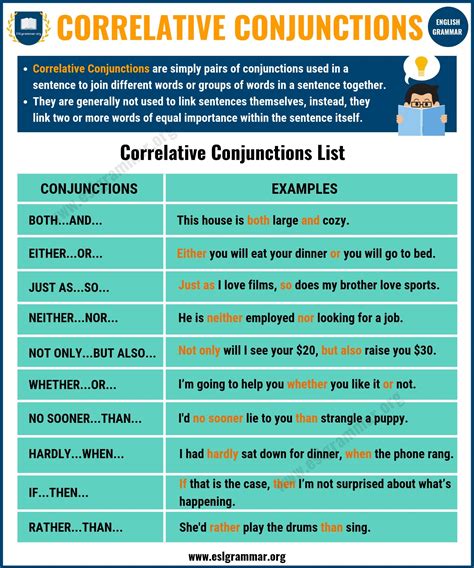 conjunction meaning and examples sentences