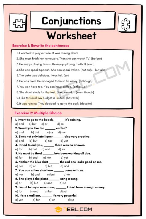 conjunctions and linking words exercises with answers pdf grade