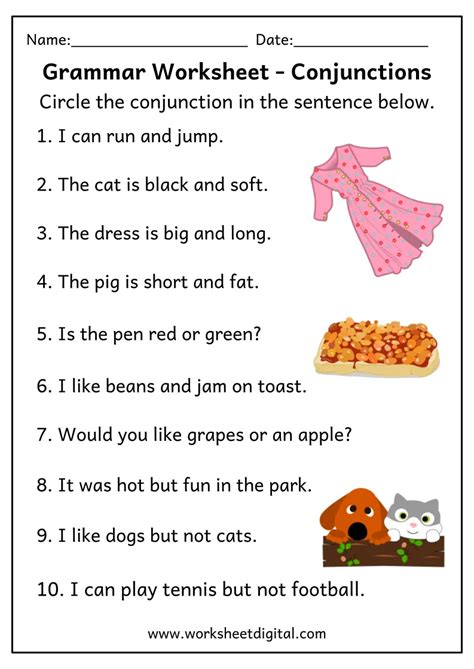 conjunctions for class 2 worksheet