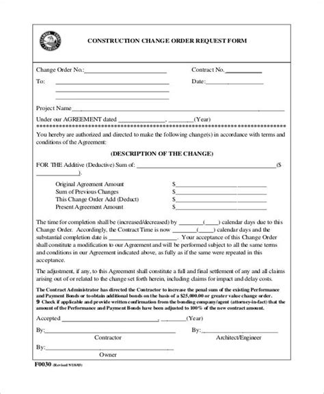 construction change order form example