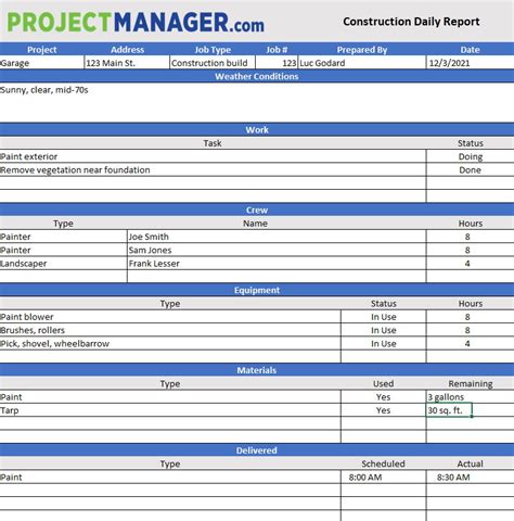 construction daily report format in excel
