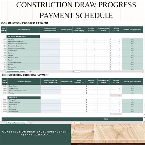 construction progress payment template excel