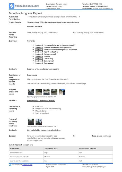 construction progress report template excel