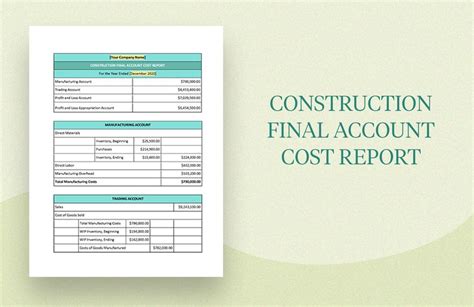 construction project cost report template excel