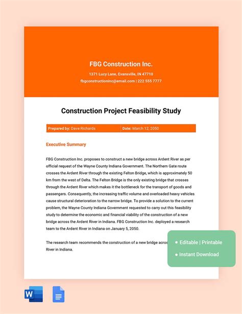 construction project feasibility study template