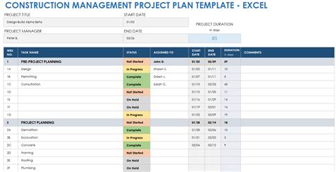 construction project management excel template