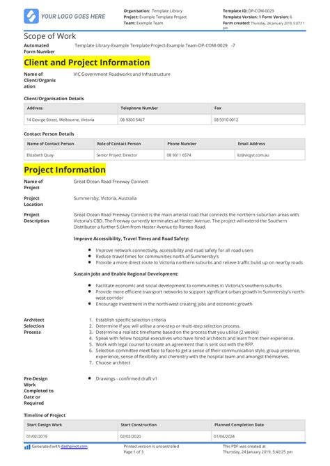 construction project scope of work example
