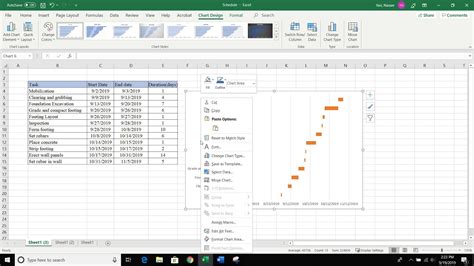 construction schedule bar chart in excel