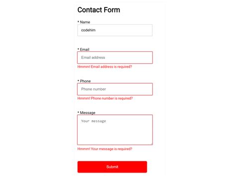 contact form validation in javascript codepen