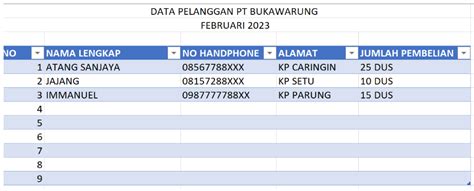 contoh form data pelanggan excel