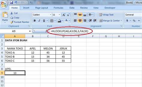 contoh hlookup excel