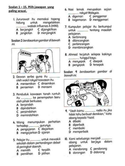 contoh soalan peperiksaan akhir tahun darjah 3 bahasa melayu