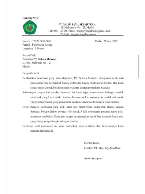 contoh surat dinas block style