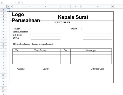 contoh surat jalan excel