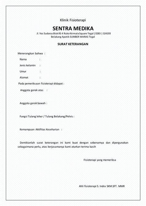 contoh surat keterangan fisioterapi