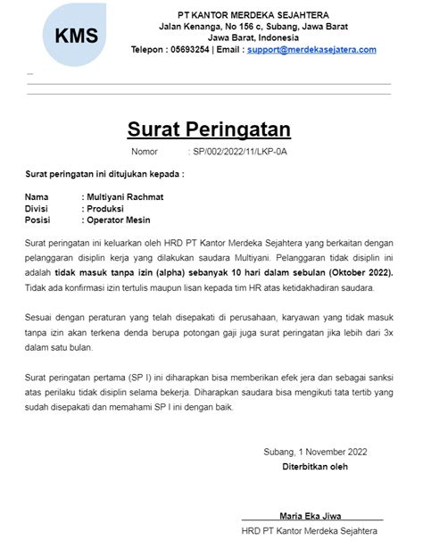 contoh surat peringatan