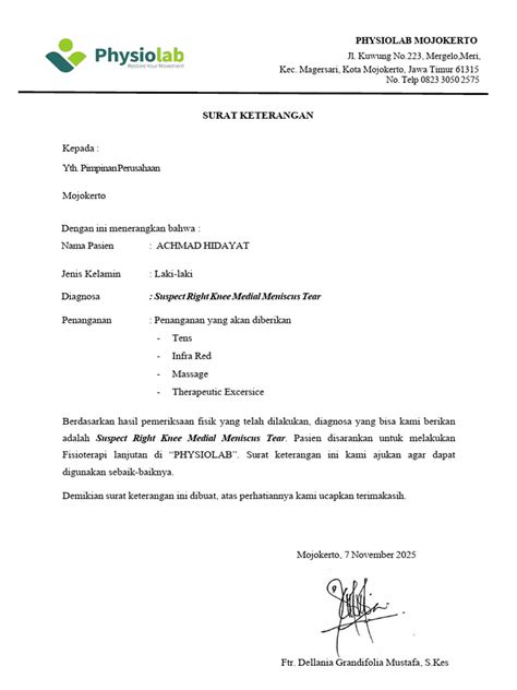 contoh surat ringkasan fisioterapi