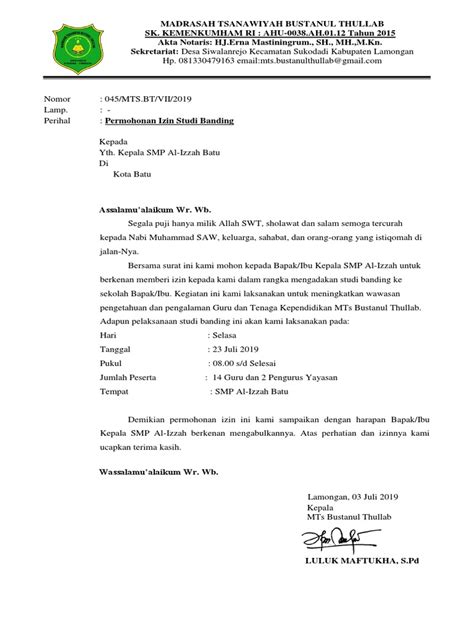 contoh surat studi banding