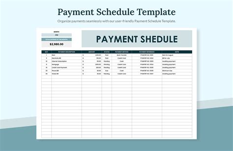contract payment schedule template excel