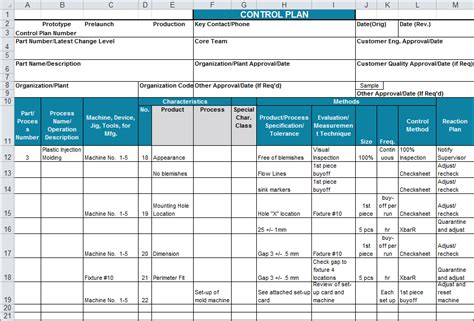 control plan template excel