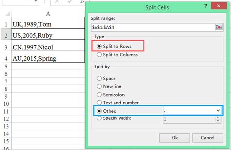 convert comma separated string to rows excel