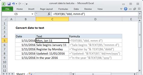 convert date to text string excel